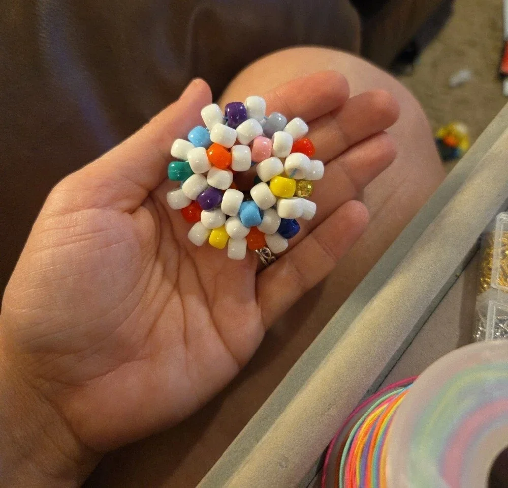 Handmade Multicolor Bead Fidget for Kids - White & Rainbow